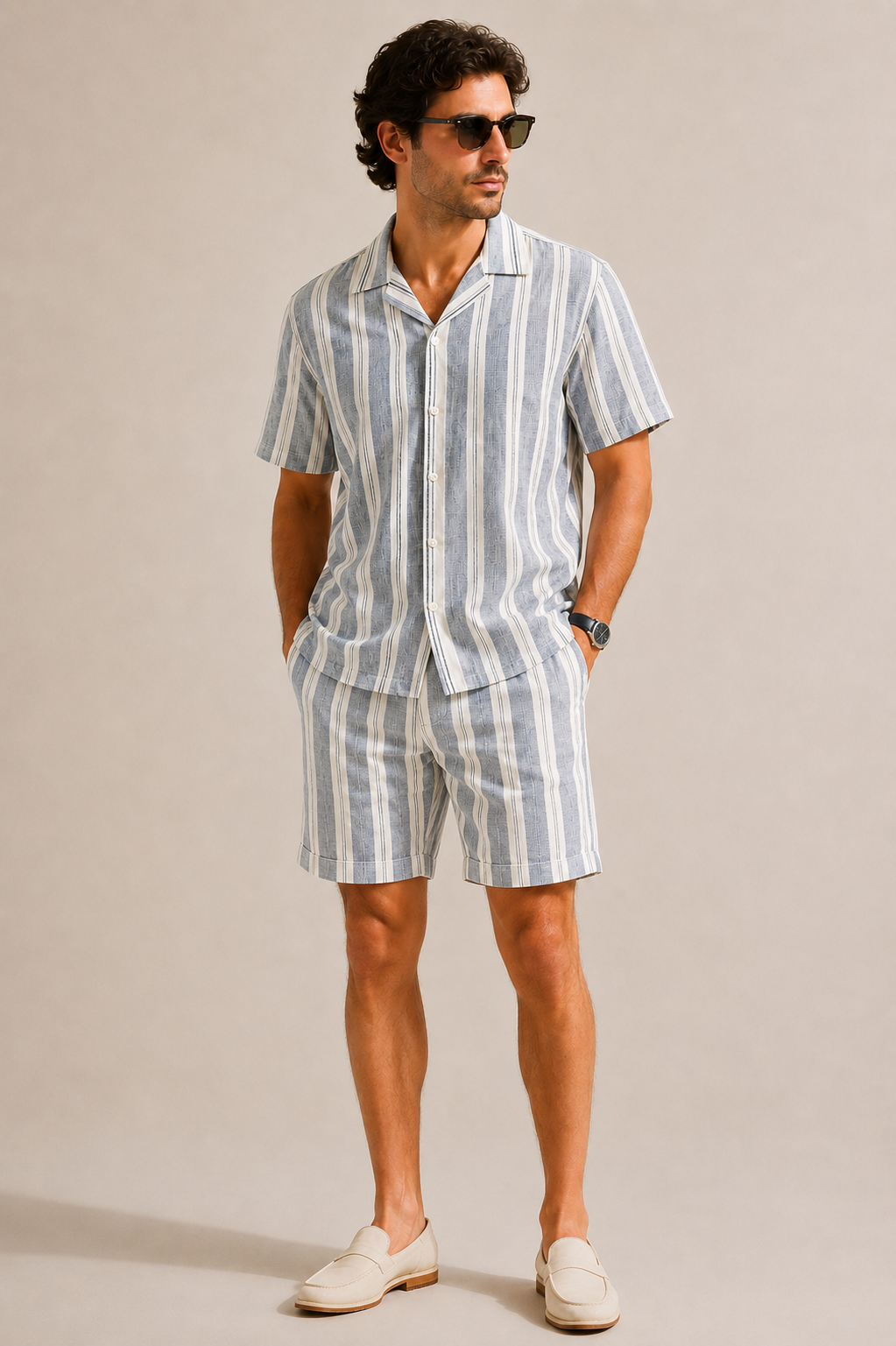 Azure Line Resort Shorts- Blue-White