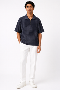 Ripple Texture Zip Polo - Charcoal