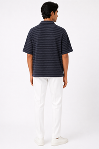 Ripple Texture Zip Polo - Charcoal