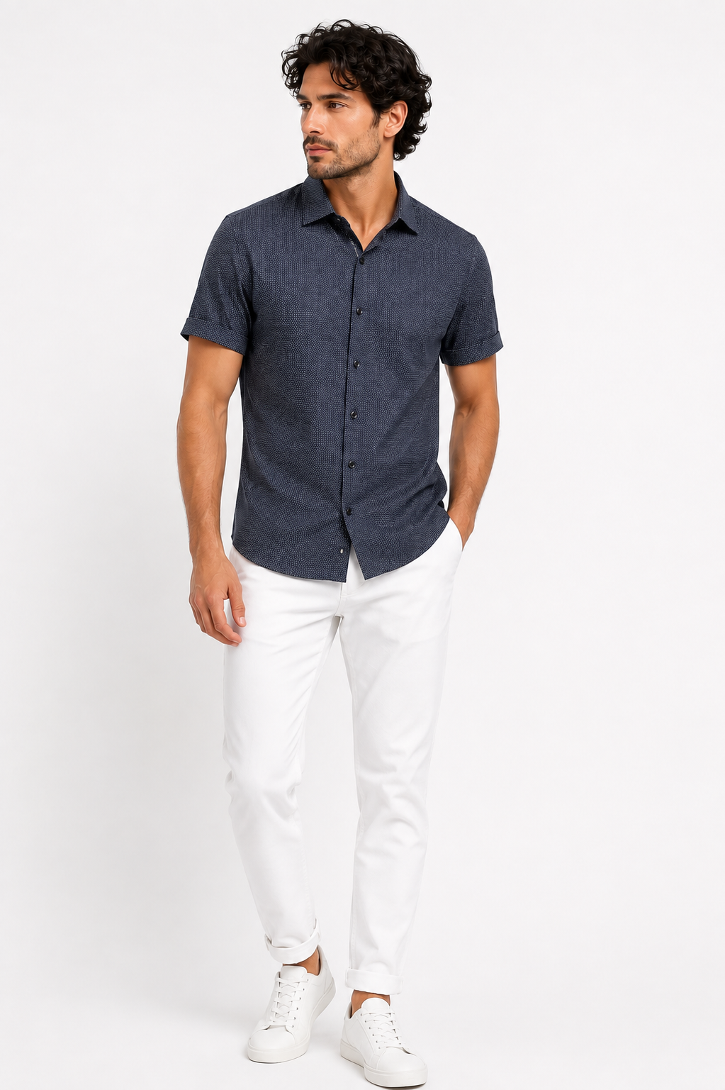 Midnight Micro Dot Shirt-Navy