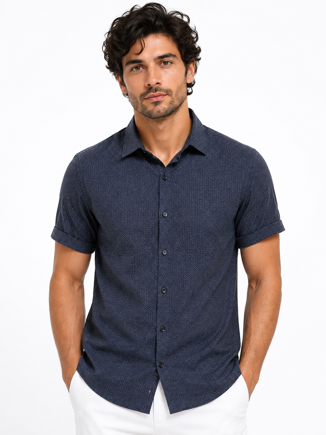 Midnight Micro Dot Shirt-Navy