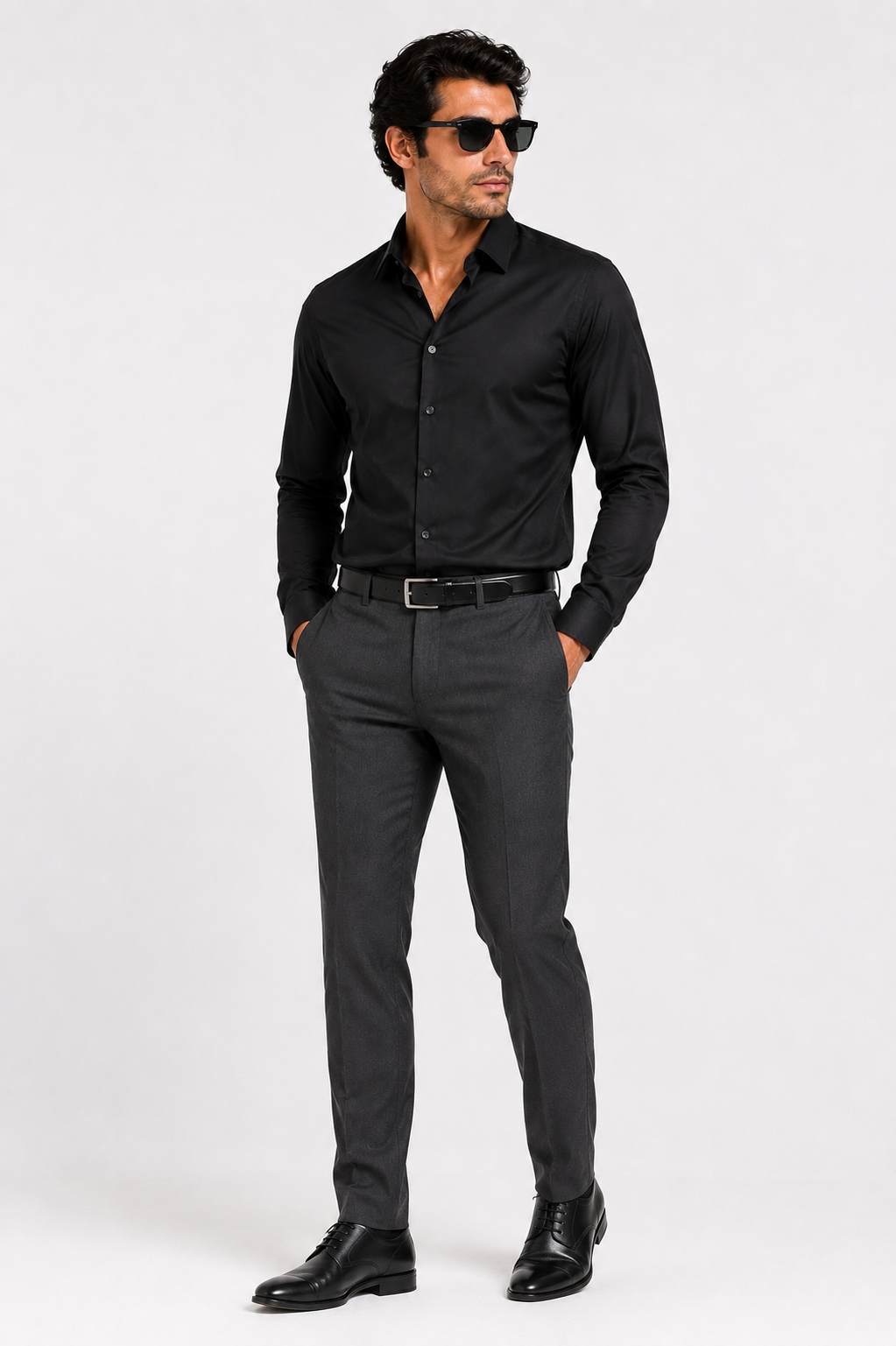 Midnight Satin Stretch Shirt-Black