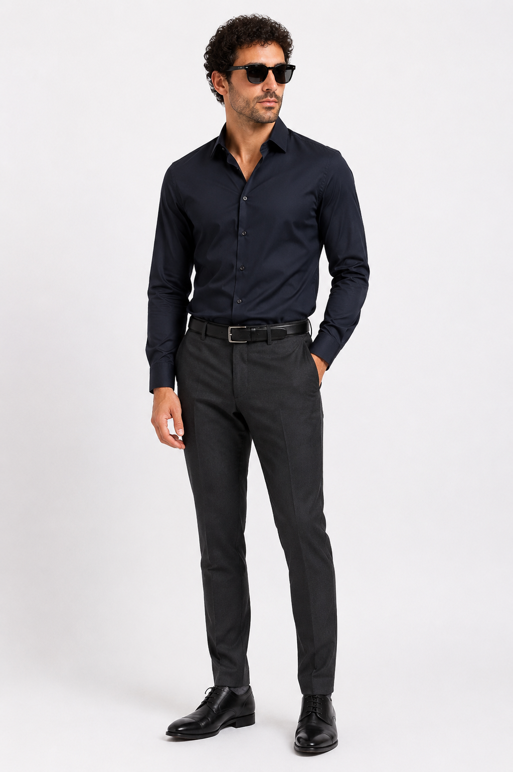 Midnight Satin Stretch Shirt-Navy