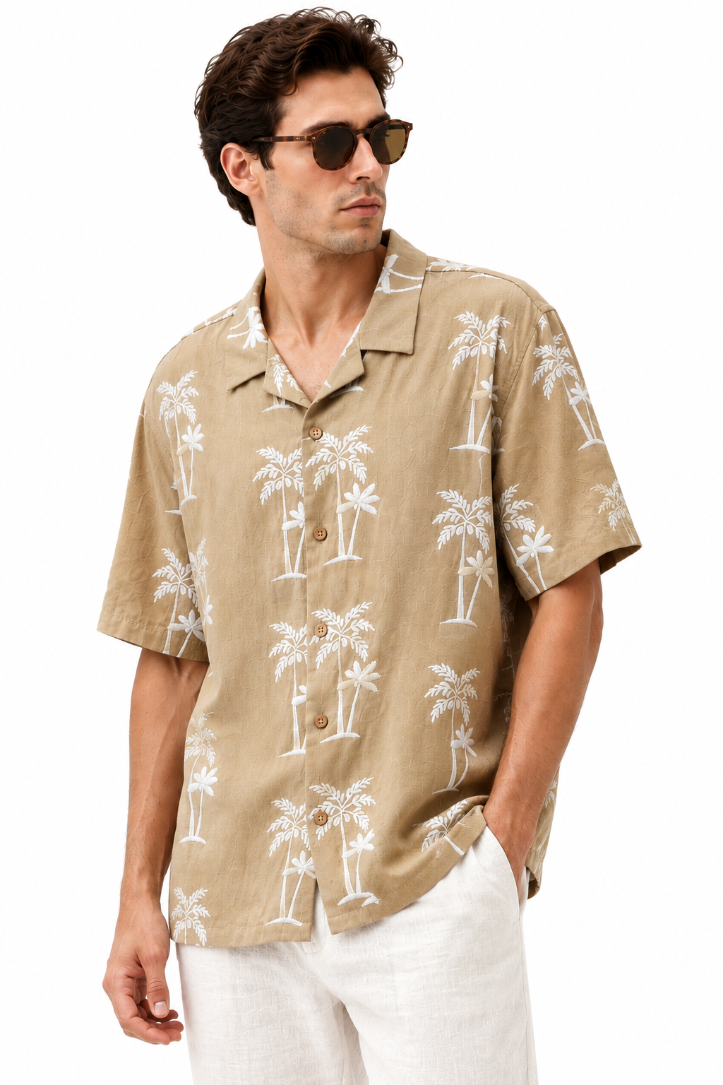 Palm Haven Resort Shirt-Natural