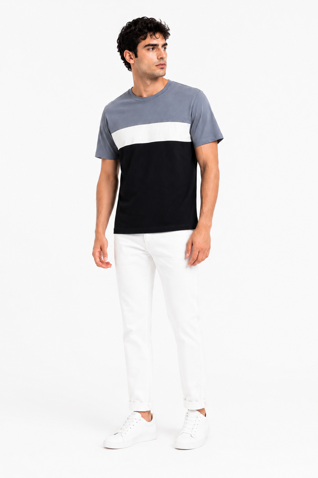 The Contrast Panel Tee- Steel Grey-Black
