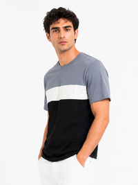 The Contrast Panel Tee- Steel Grey-Black
