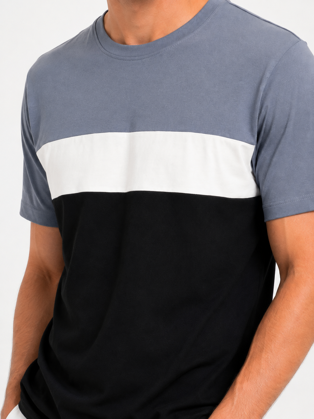 The Contrast Panel Tee- Steel Grey-Black