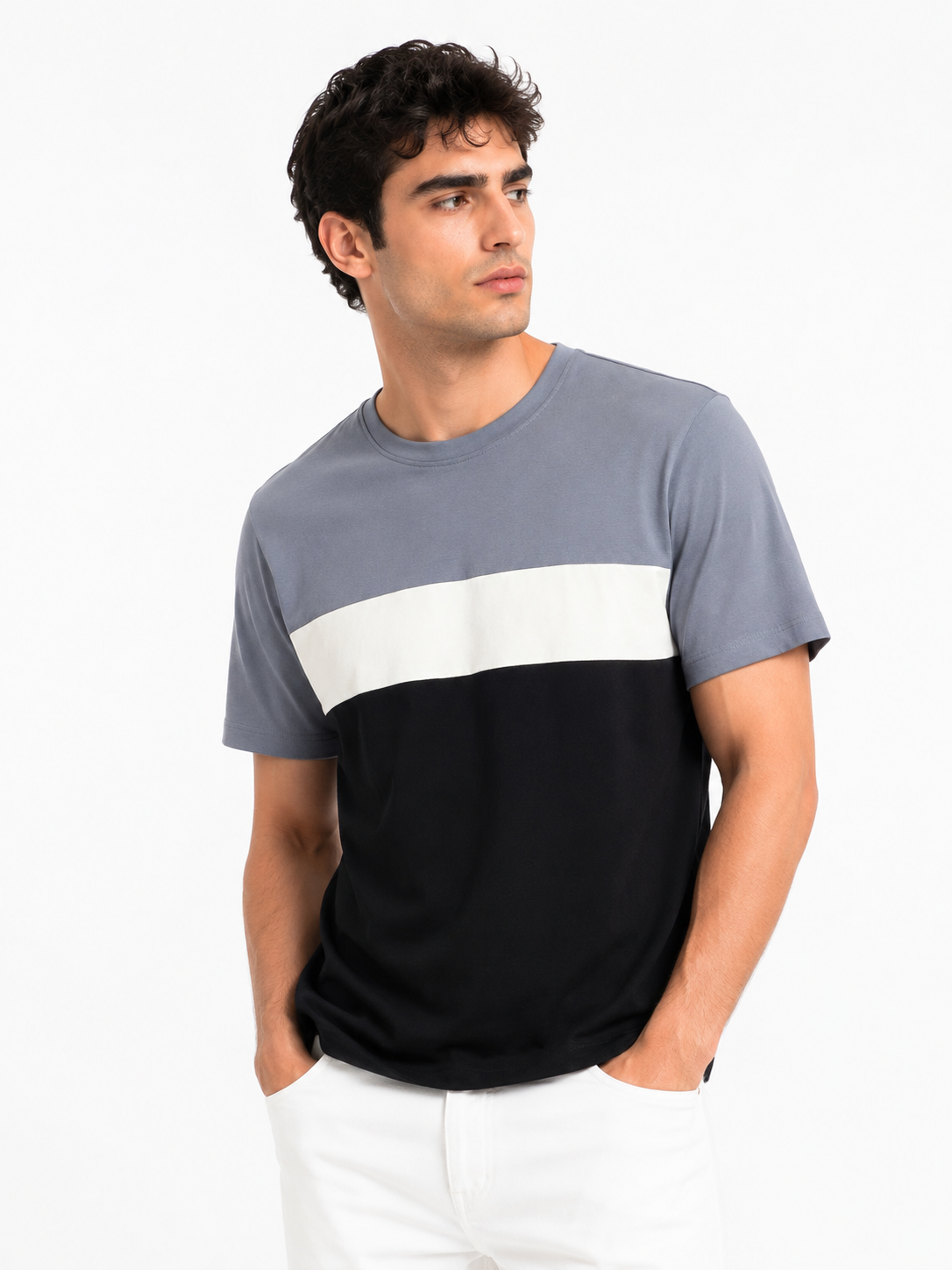 The Contrast Panel Tee- Steel Grey-Black